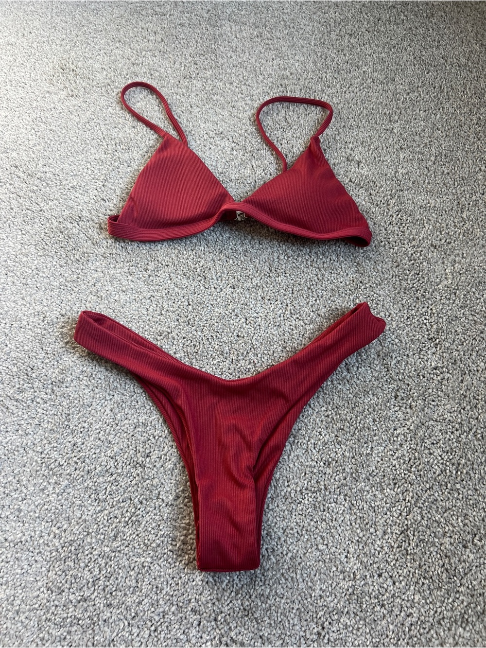 SHEIN Rust Red Ribbed Triangle Bikini Set - Picture 3 of 3